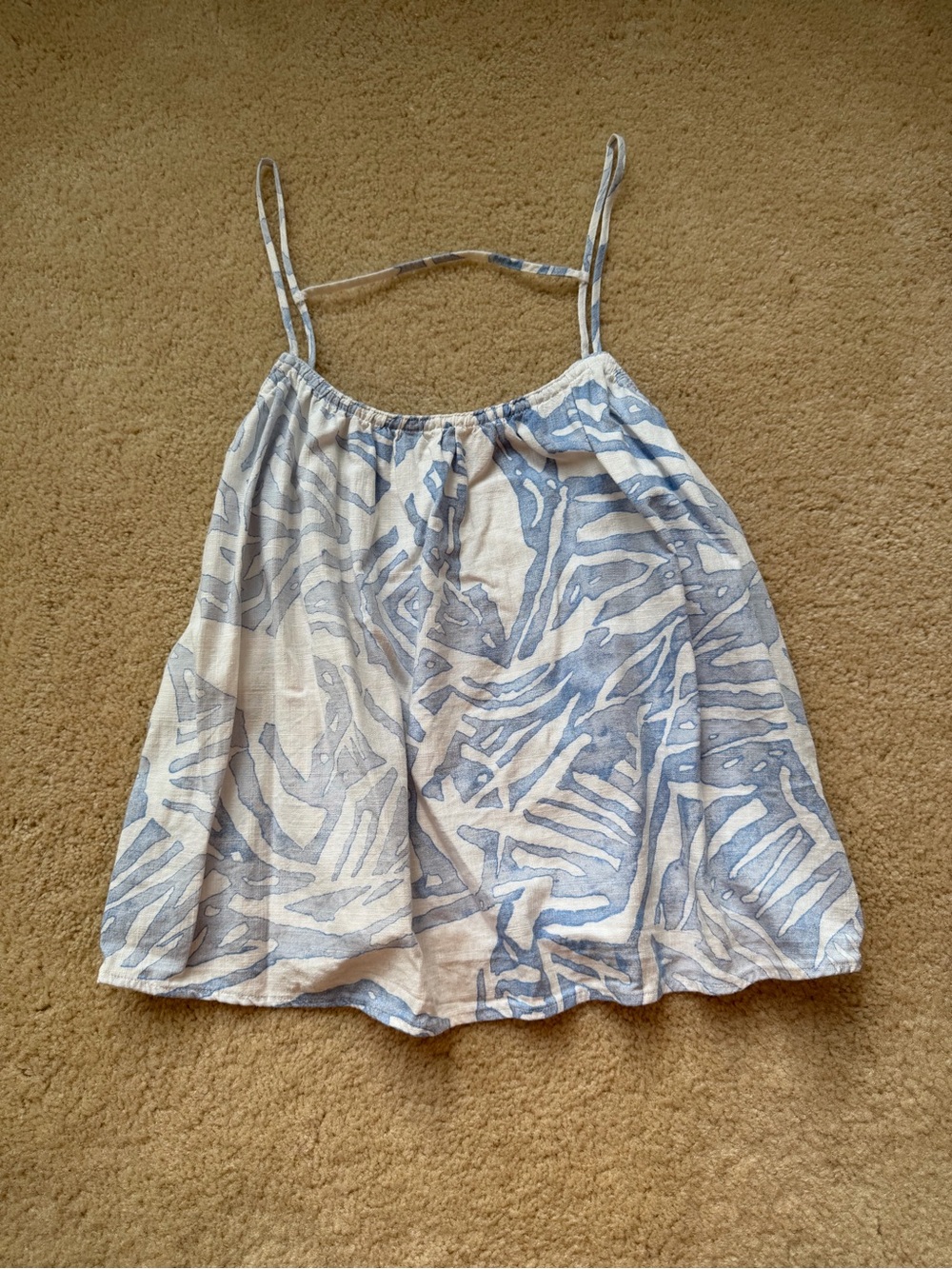 H&M White & Blue Flowy Tank Top - Size S - VGUC - Viscose/Linen Blend